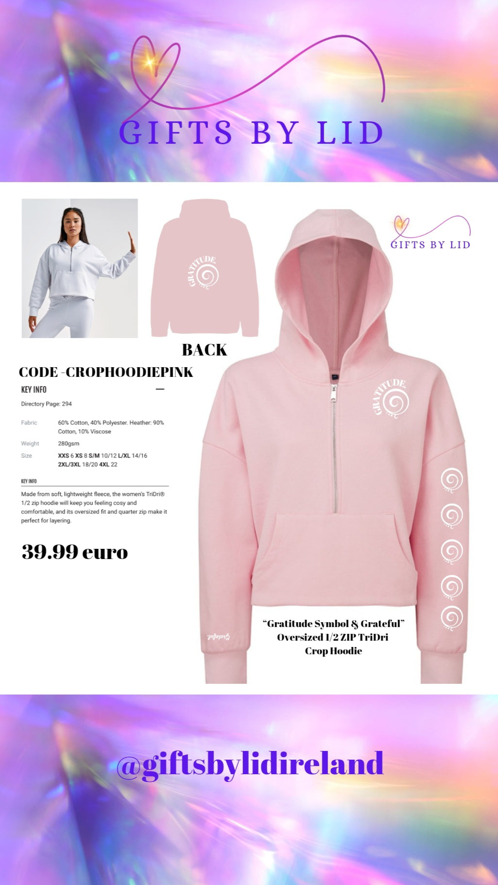 Oversized Crop 1/2 Zip TriDri Printed Hoodie