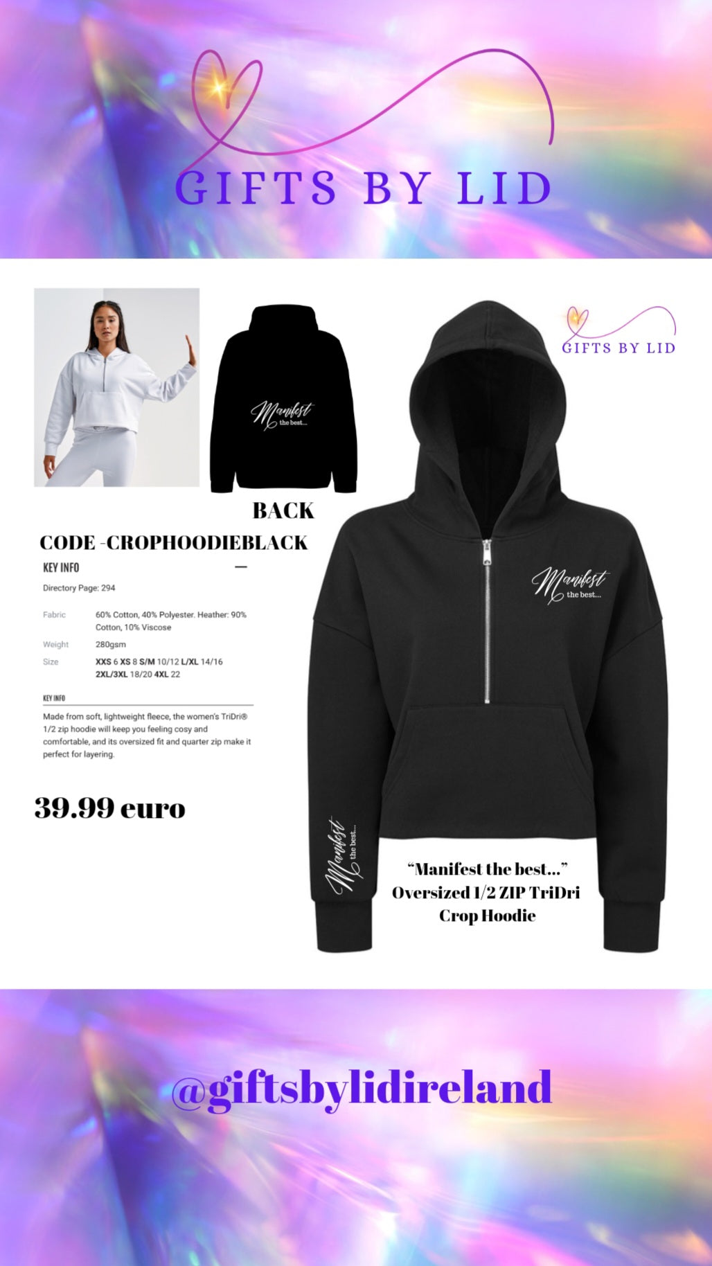 Oversized Crop 1/2 Zip TriDri Printed Hoodie